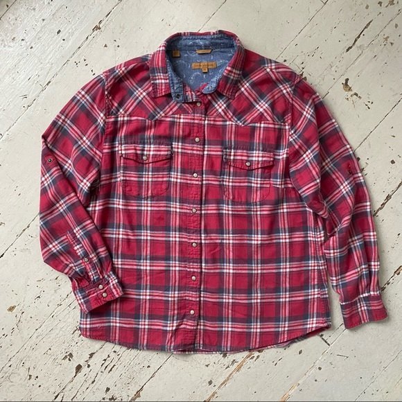 Jachs Girlfriend Bea Western Snap Front Roll Tab Sleeve Flannel Shacket Shirt XL - Picture 3 of 10